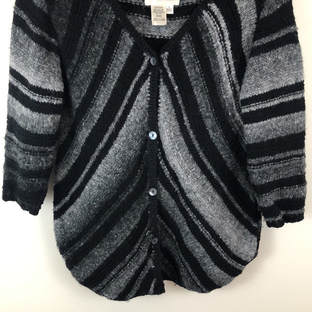 Nurture Striped Button Down Cotton Wool Blend Sweater Cardigan - Picture 4 of 7